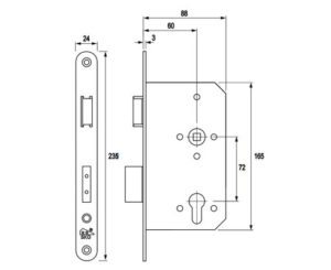 Insteekslot Inbouwslot 60mm grote kast SKG